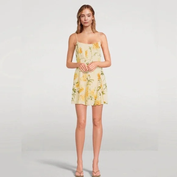 REFORMATION Annelise Mini Dress Floral Yellow Sundress Size 6 $218 NWT